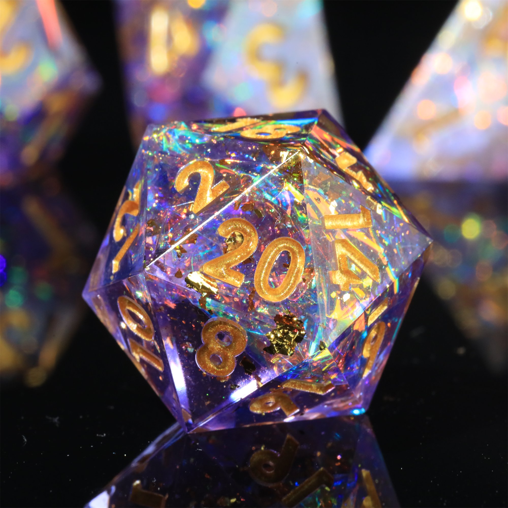 MINI PLANET Galaxy Purple DND Dice Set 7pcs Polyhedral Resin Dice For RPG Board Games Wholesale Custom DND Dice Set and D6 D20