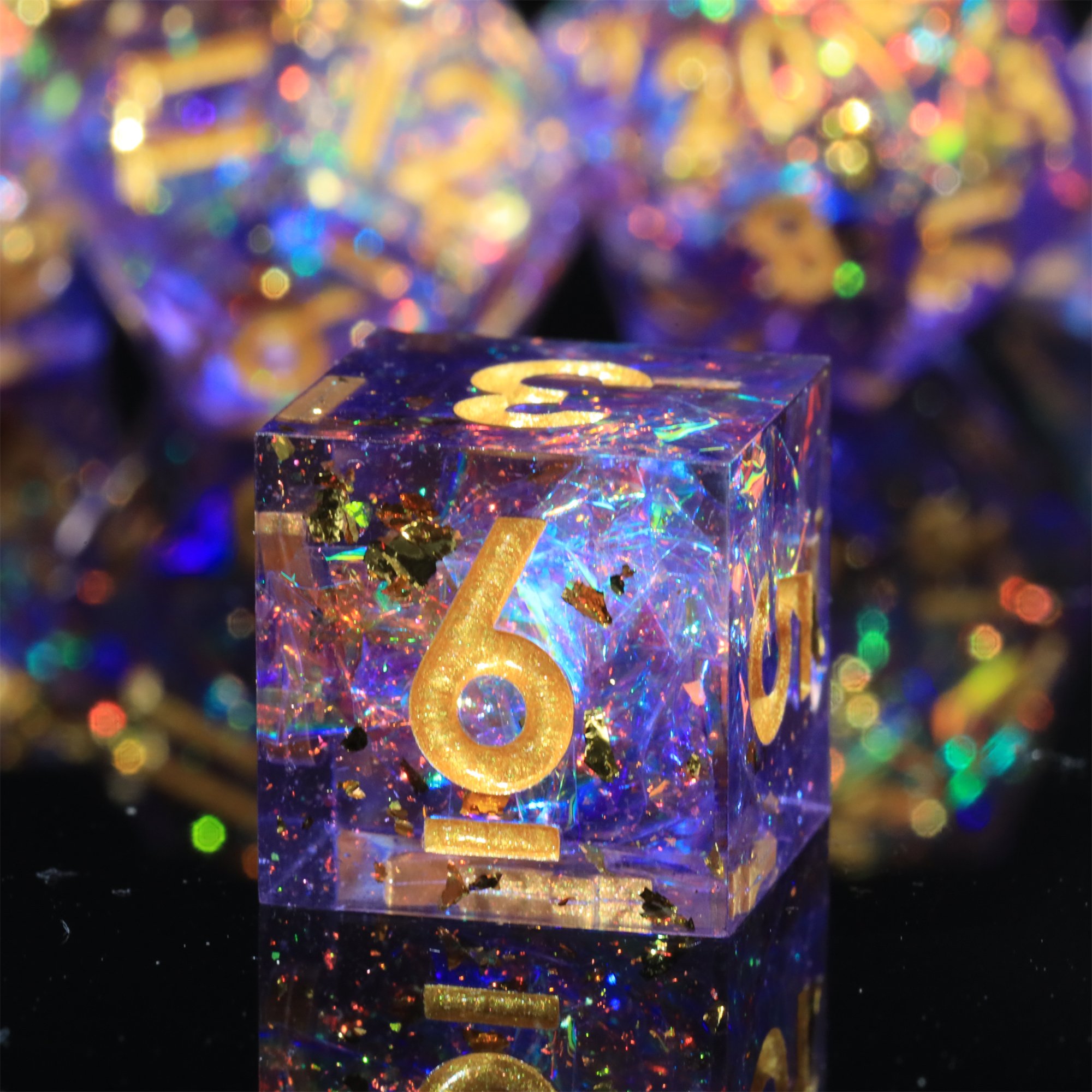 MINI PLANET Galaxy Purple DND Dice Set 7pcs Polyhedral Resin Dice For RPG Board Games Wholesale Custom DND Dice Set and D6 D20