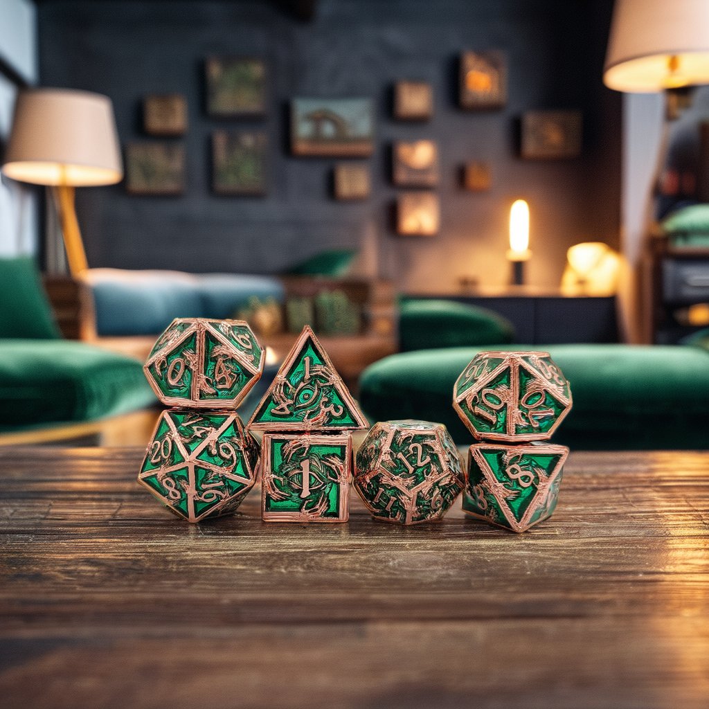 Mini Planet Wholesale RPG Board Games Handmade polyhedral Copper Metal dice set 7pcs Dice Set Custom Logo for DND MTG Players