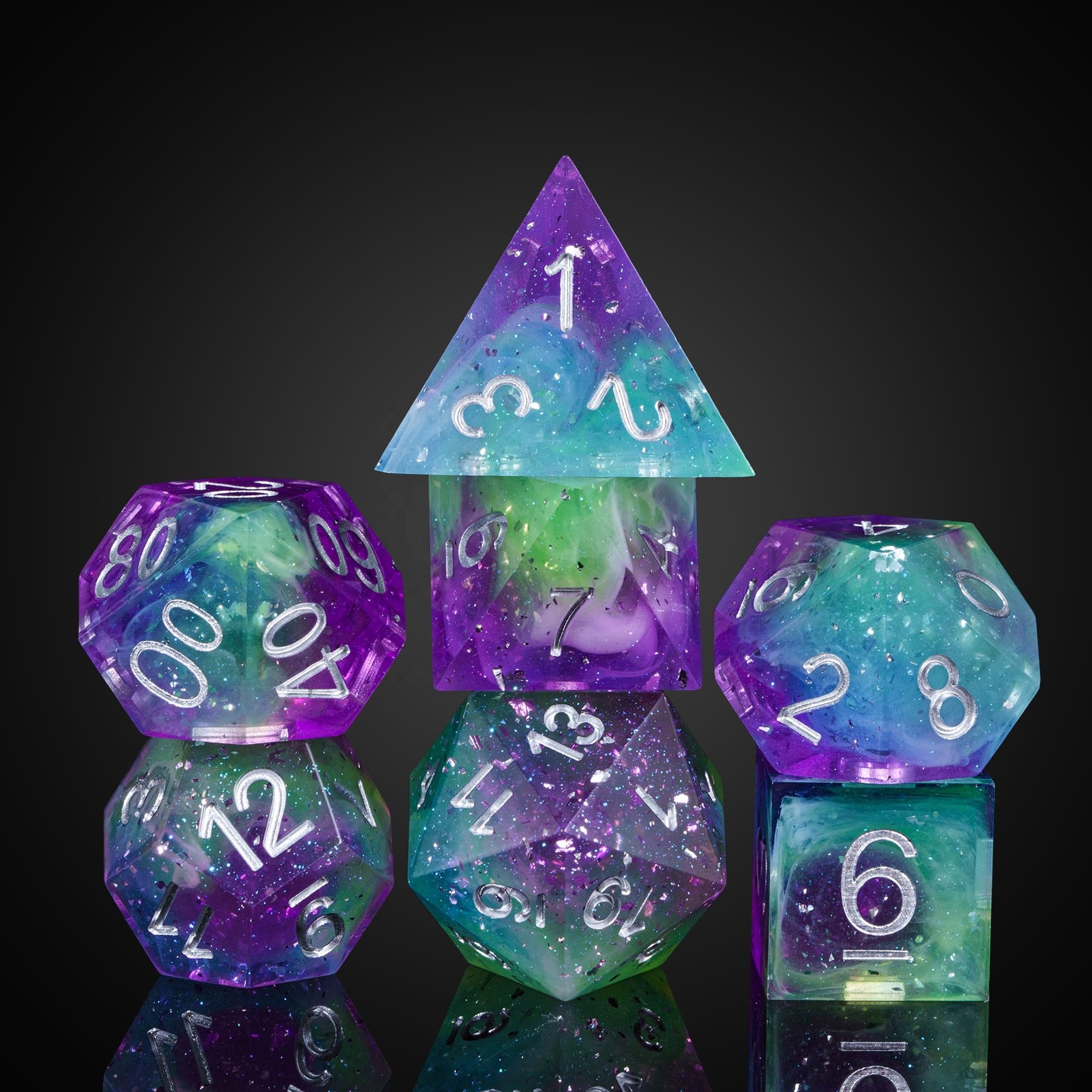 Udixi Custom Handmade Sharp Transparent Colorful Glitter Dice Dungeons and Dragons DND board game Dice Set