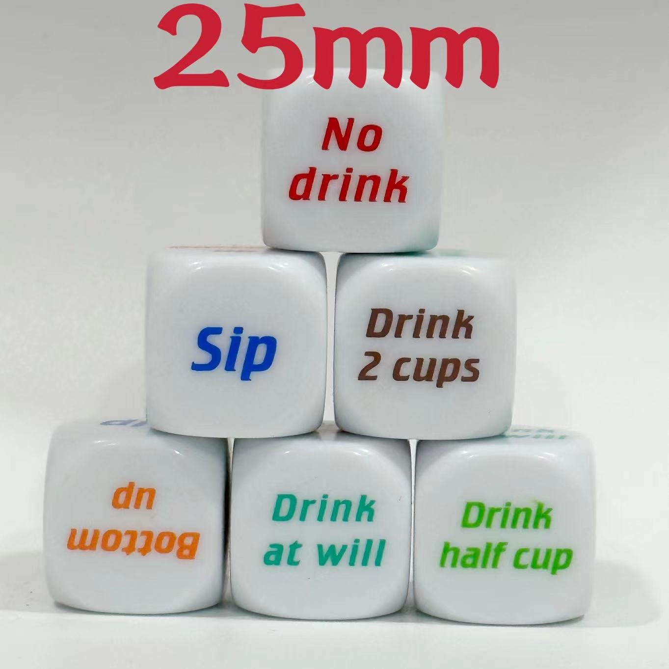 25mm D6 Dice Acrylic English Fun Game Dice Couple Printed Dice Color Wholesale