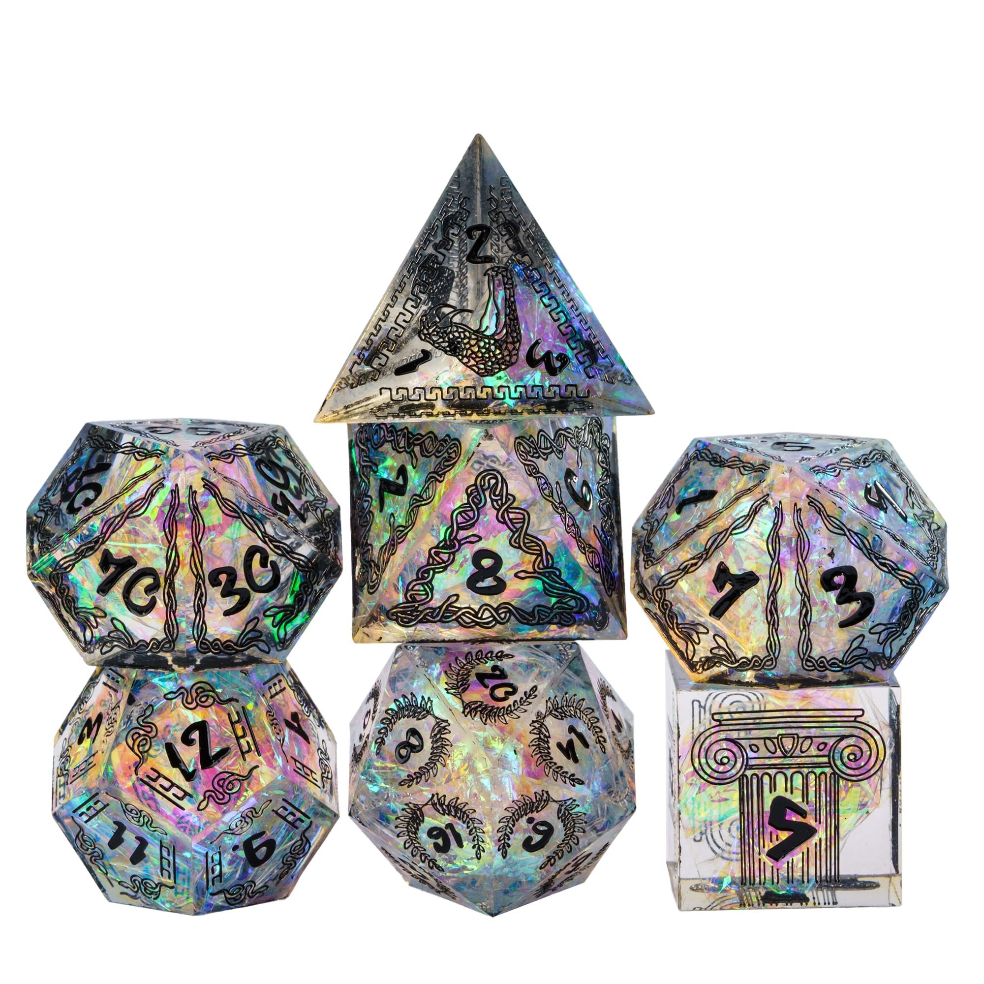 Udixi Polyhedral Custom Logo RPG dungeons and dragons resin sharp edge sides pattern Dice Set Green