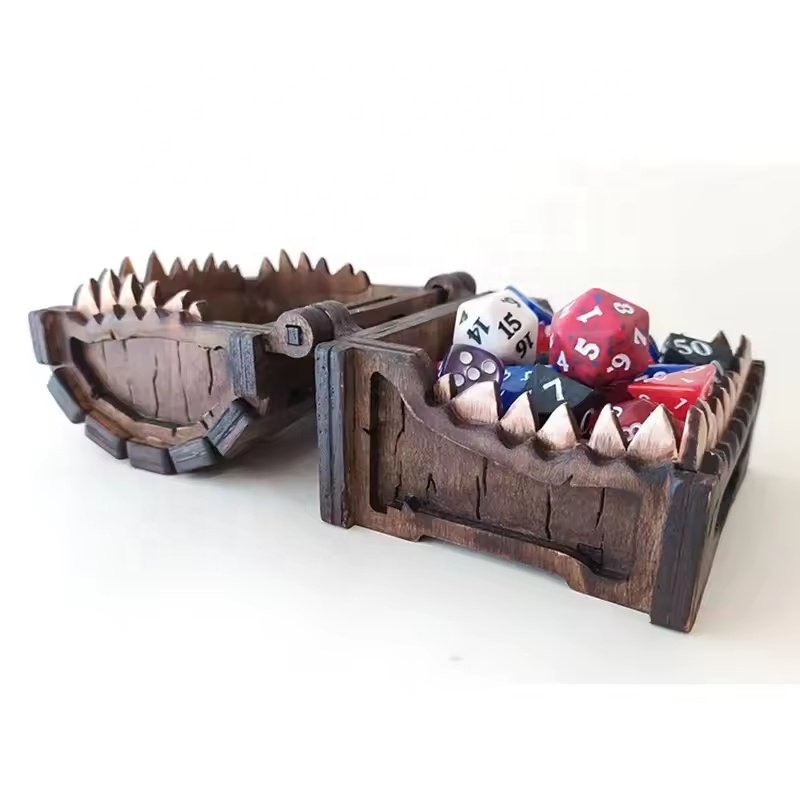 Funny Mimic Monster Treasure Chest Wooden Dice Box for Tabletop RPG Game
