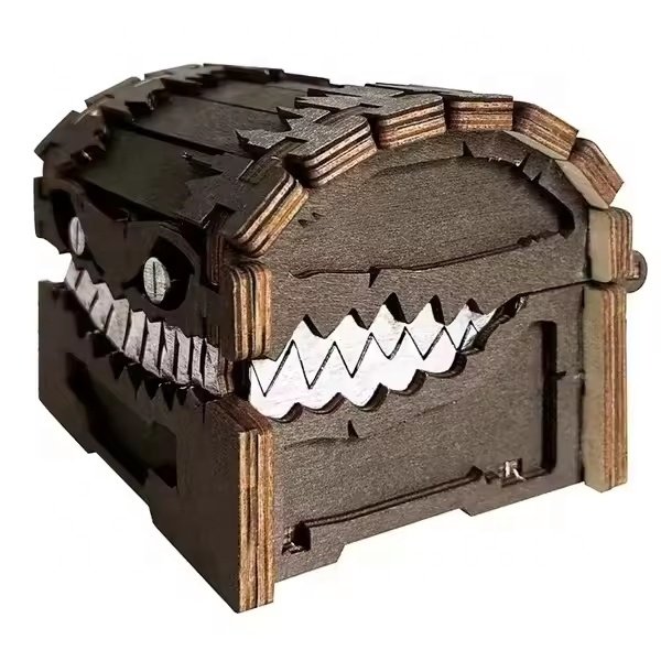 Funny Mimic Monster Treasure Chest Wooden Dice Box for Tabletop RPG Game