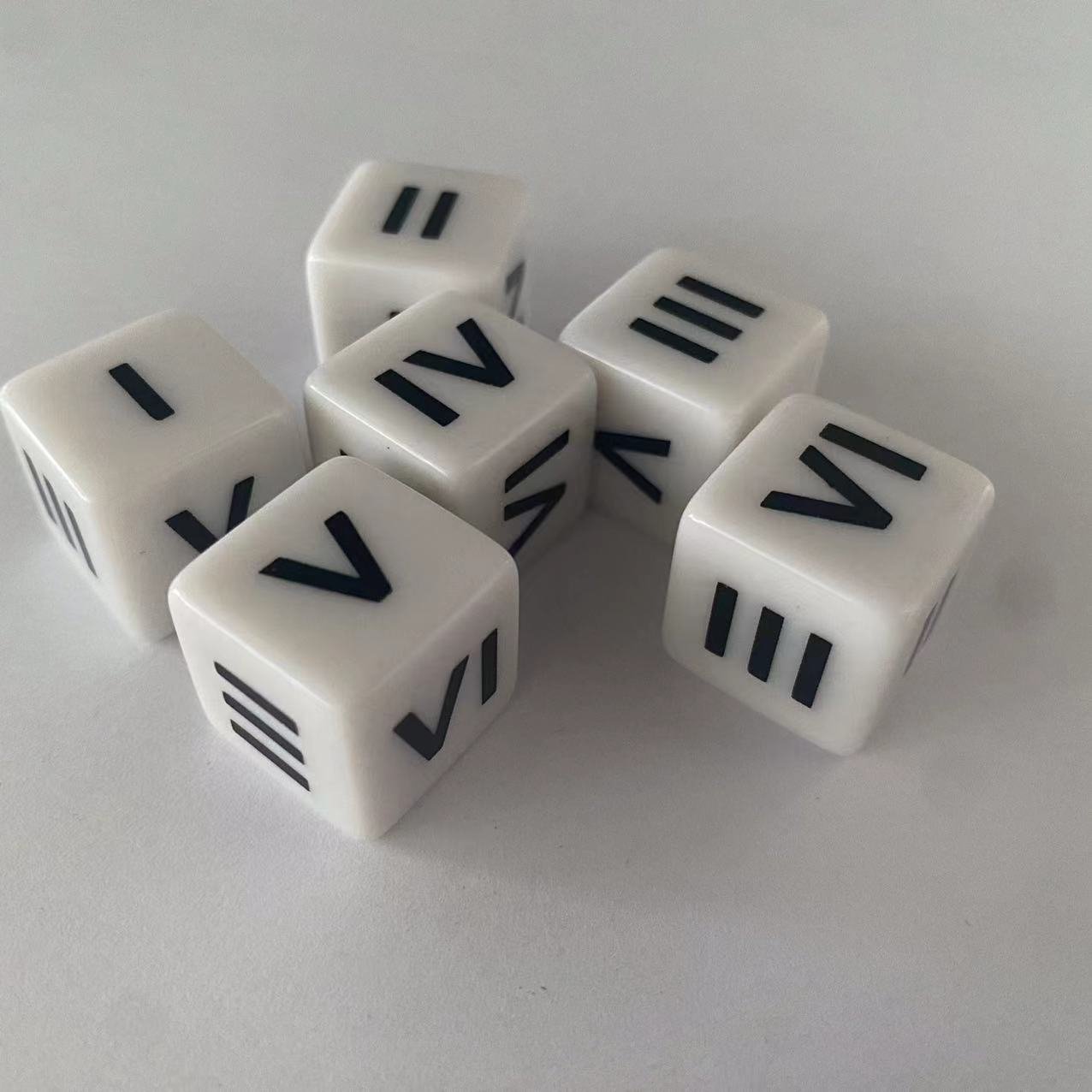 Custom 16mm acrylic white dice black figure dot d6 six sided square straight corner for casino or entertainment games