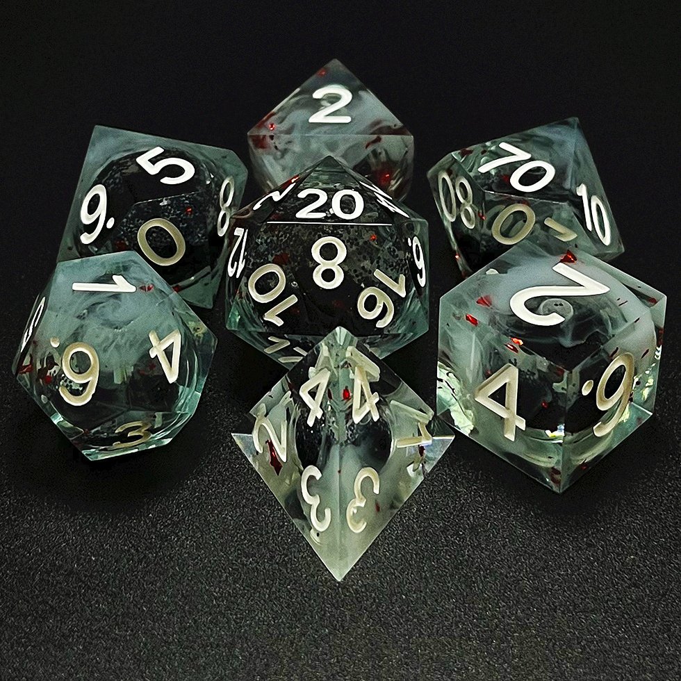 Factory handmade sharp edge liquid core dnd black and white resin dice set for table games