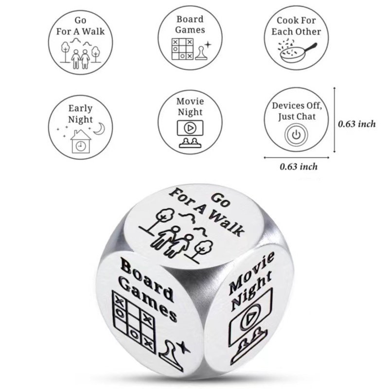 6 Sided Food Decision Dice Decision Maker Valentine's Day Date Night Dice Adult Playing Custom D6 Metal Dice