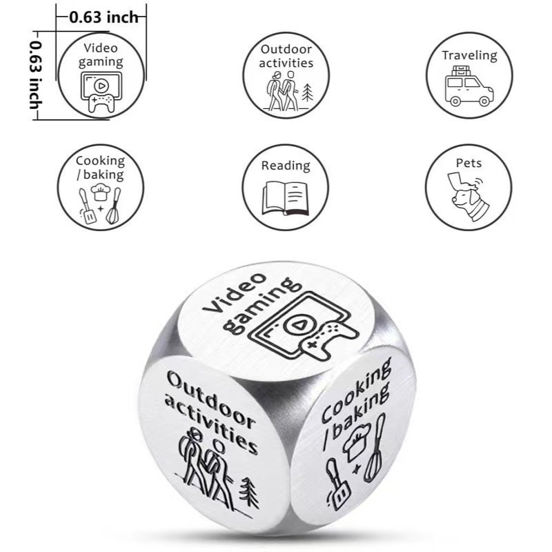 6 Sided Food Decision Dice Decision Maker Valentine's Day Date Night Dice Adult Playing Custom D6 Metal Dice