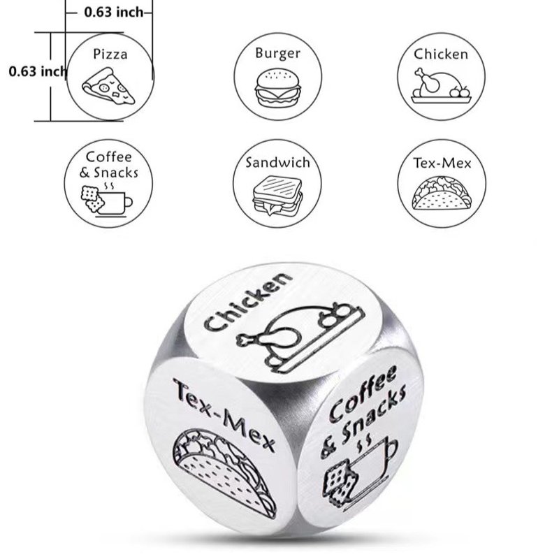 6 Sided Food Decision Dice Decision Maker Valentine's Day Date Night Dice Adult Playing Custom D6 Metal Dice