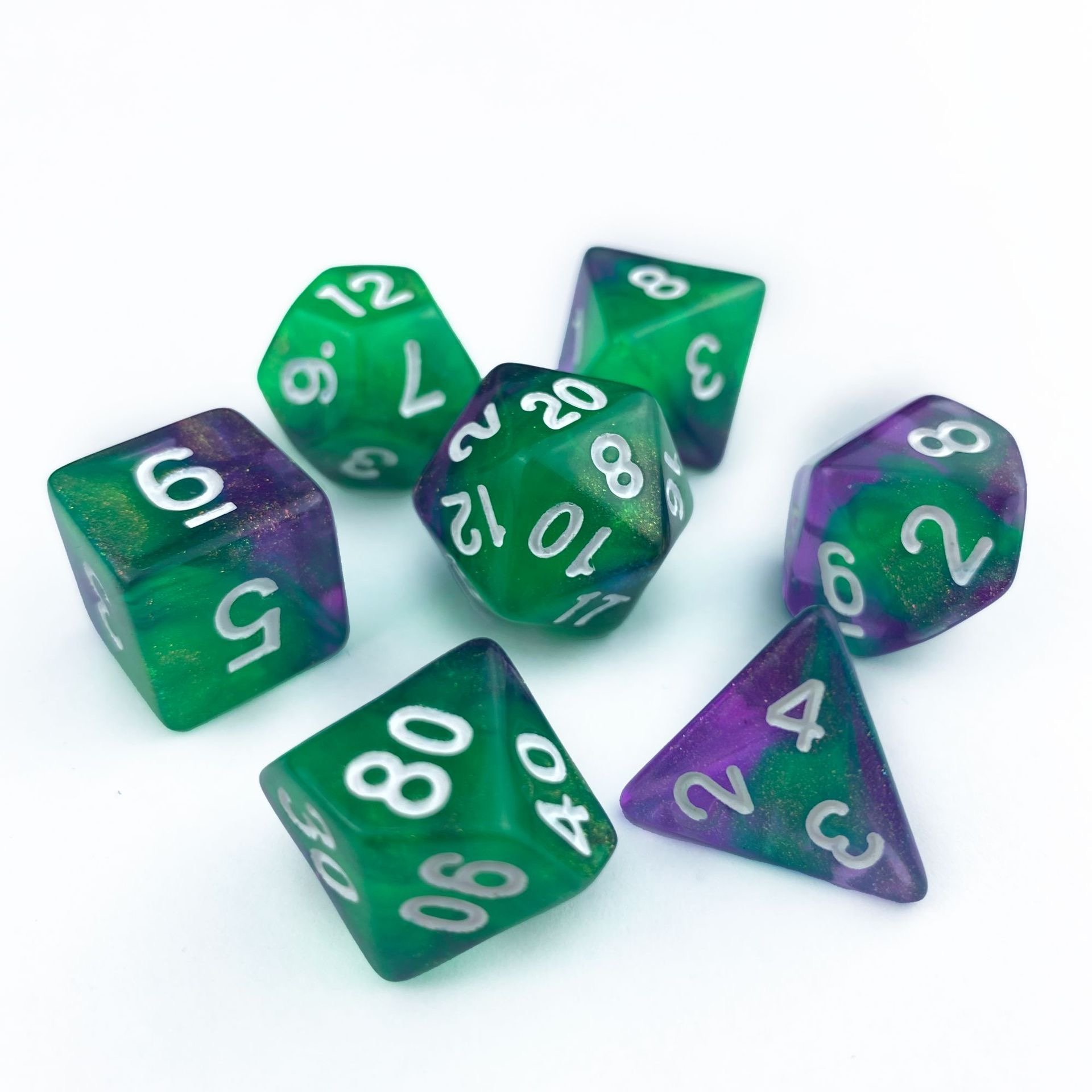 glitter double colors Acrylic role playing board game RPG 7pcs per set dice polyhedral DND d&d wholesale dice plastic dice sets