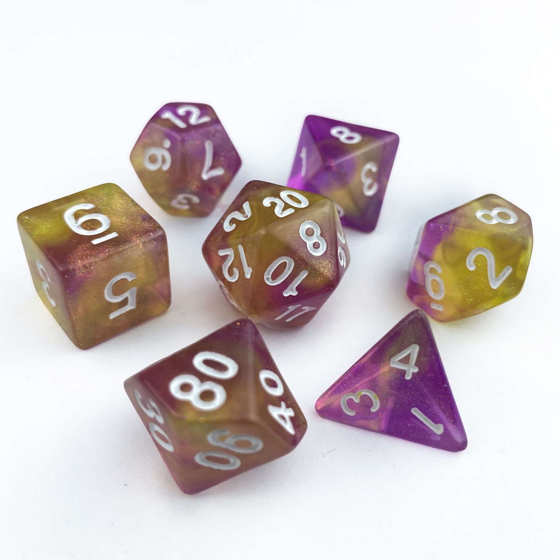 glitter double colors Acrylic role playing board game RPG 7pcs per set dice polyhedral DND d&d wholesale dice plastic dice sets