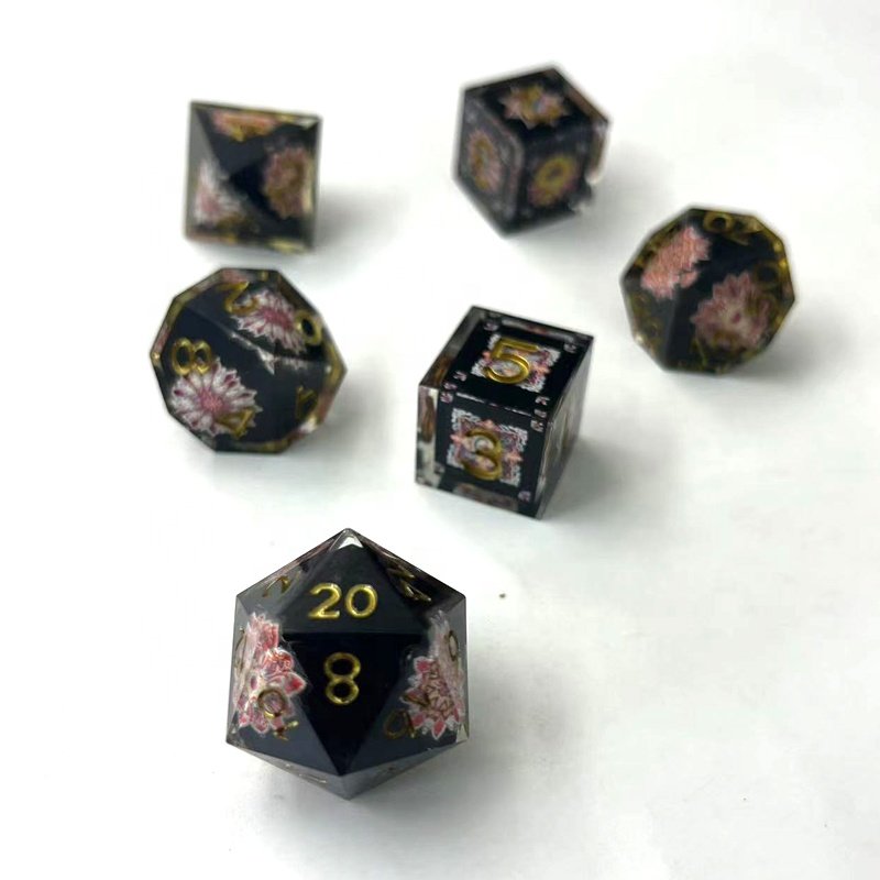 Resin polyhedron RPG dice custom dnd set sharp edge dragon with dungeon board game dice