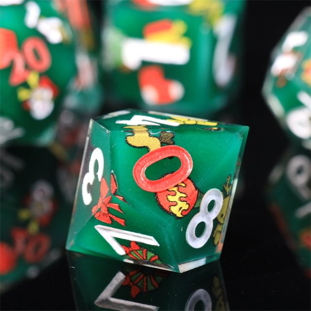 MINI PLANET Handmade Christmas Dragon Dungeon DND RPG Dice Set Custom Liquid Core Resin Sharp Edges Polyhedral Board Game
