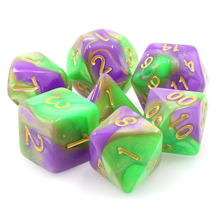 HD Dice High Quality Acrylic 7 Pieces Dice Set for Board Game Blend Color Resin Dice Set
