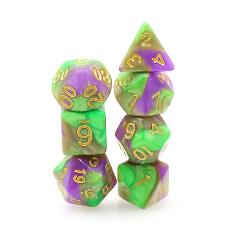 HD Dice High Quality Acrylic 7 Pieces Dice Set for Board Game Blend Color Resin Dice Set