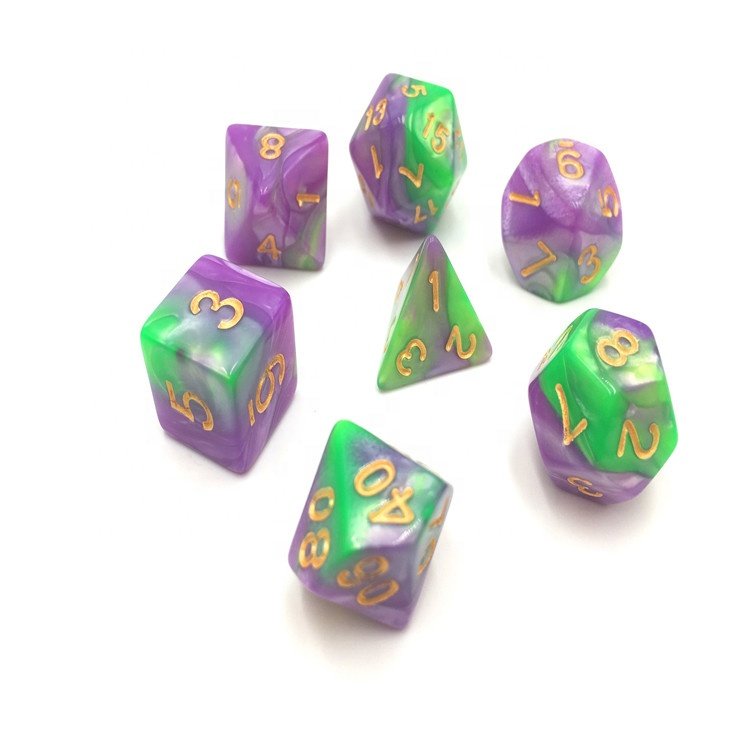 HD Dice High Quality Acrylic 7 Pieces Dice Set for Board Game Blend Color Resin Dice Set