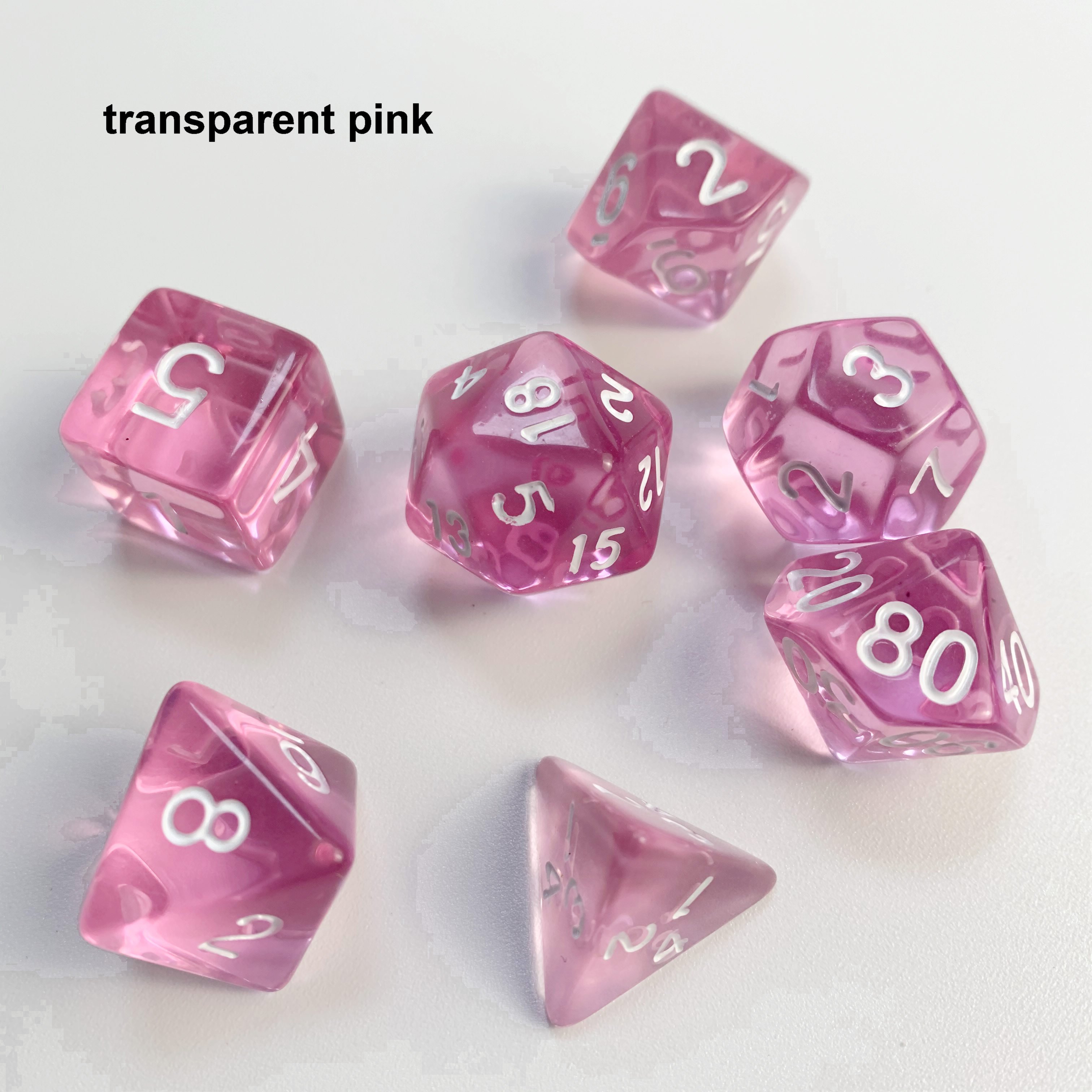 transparent in stock polyhedral TRPG colored DND 7 pcs per set jelly clear custom 20 sided plastic game dice