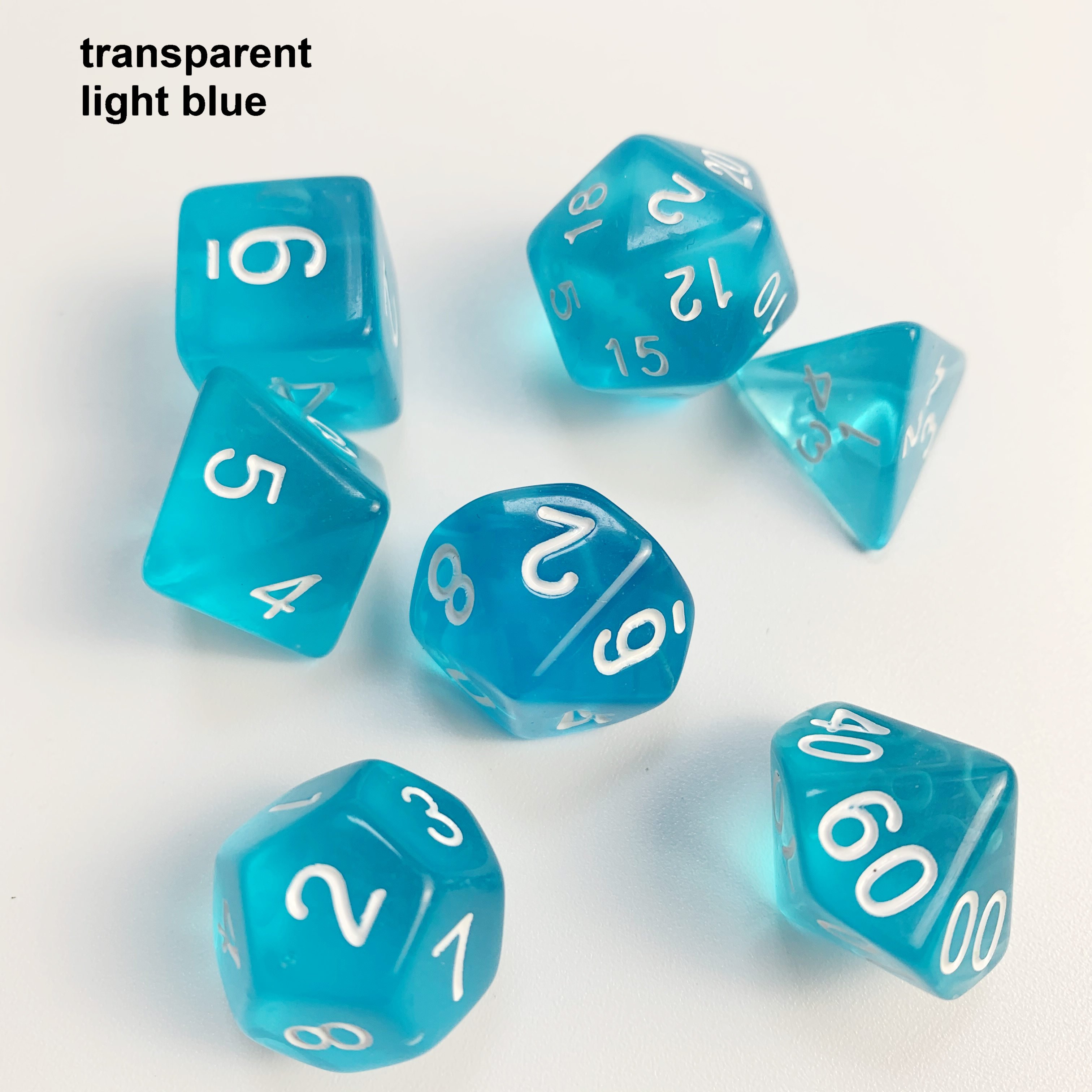 transparent in stock polyhedral TRPG colored DND 7 pcs per set jelly clear custom 20 sided plastic game dice