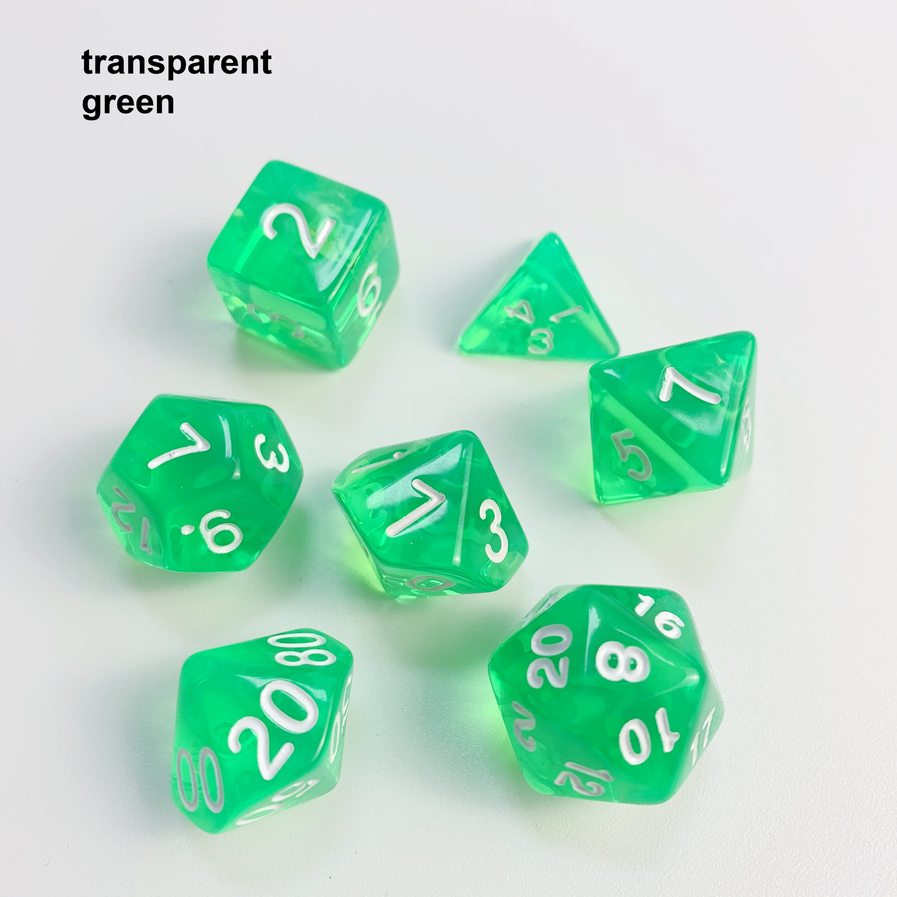 transparent in stock polyhedral TRPG colored DND 7 pcs per set jelly clear custom 20 sided plastic game dice