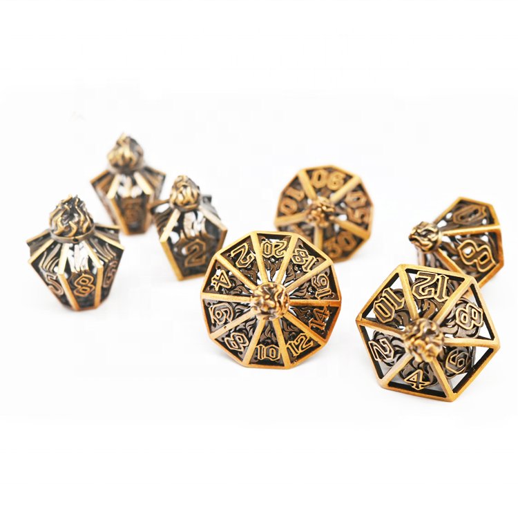 Wholesale Full sets Table Game Polyhedral DND Antique Gold Metal Dice Set with Case