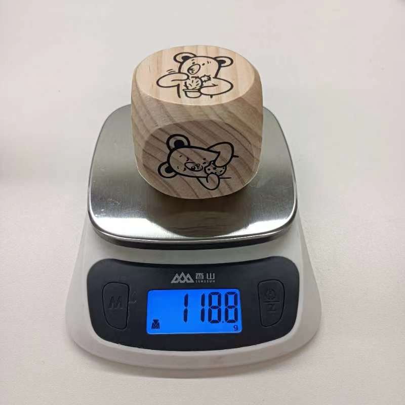 Custom Pine Wooden Dice With Printing Icons For Board Game, Wooden Accessory For Game