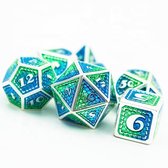 Udixi Polyhedral Metal custom logo rpg dungeons and dragons dice game set Mermaid Scale