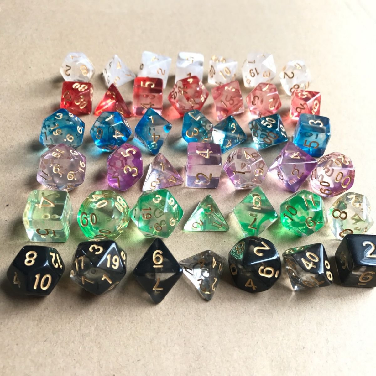 New Design Two color transparent clear Acrylic RPG d&d Dungeons and Dragons Plastic black dnd dice set