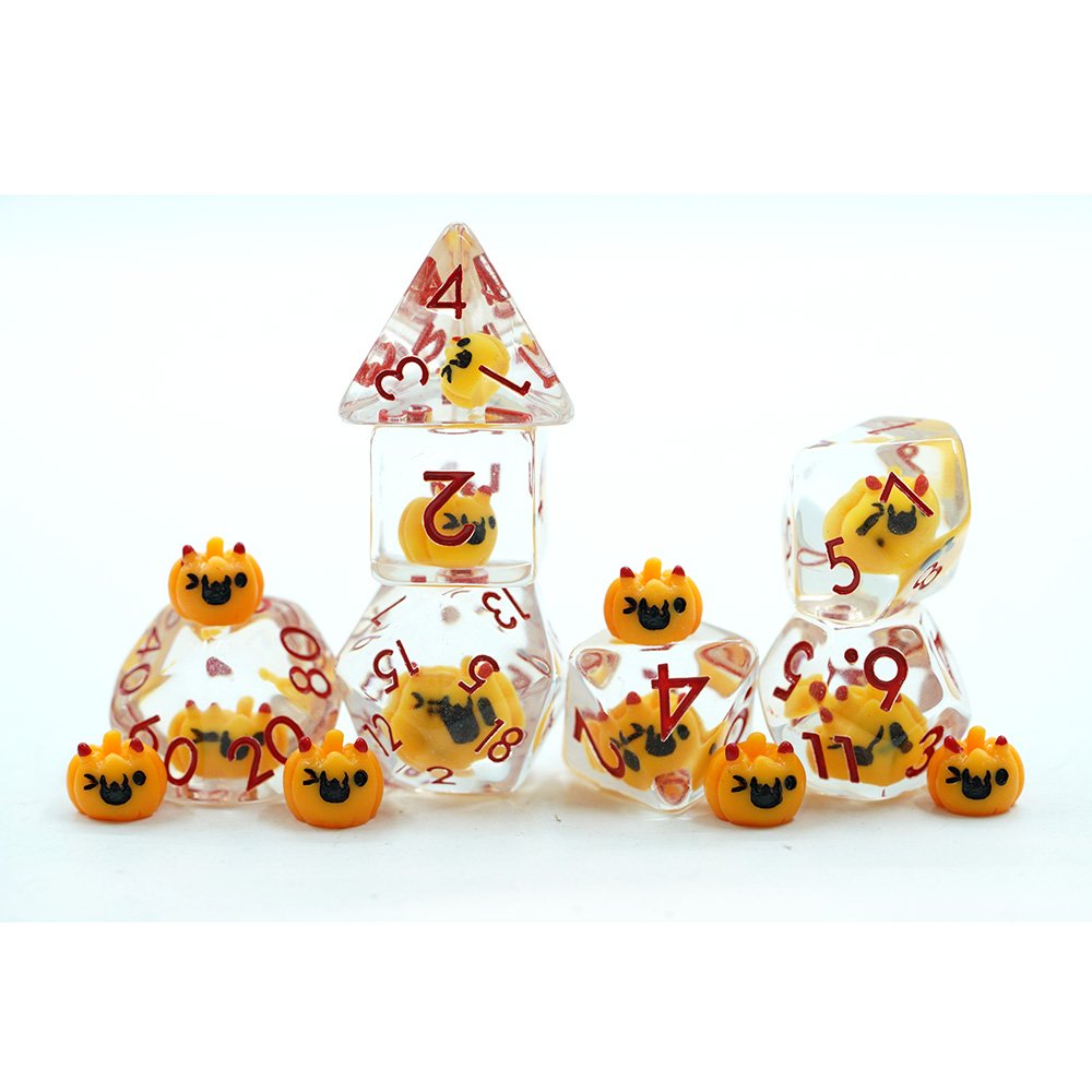 Polyhedral Custom Clear Resin Rpg Dnd Halloween Pumpkin Dice Set For Role Playing Game