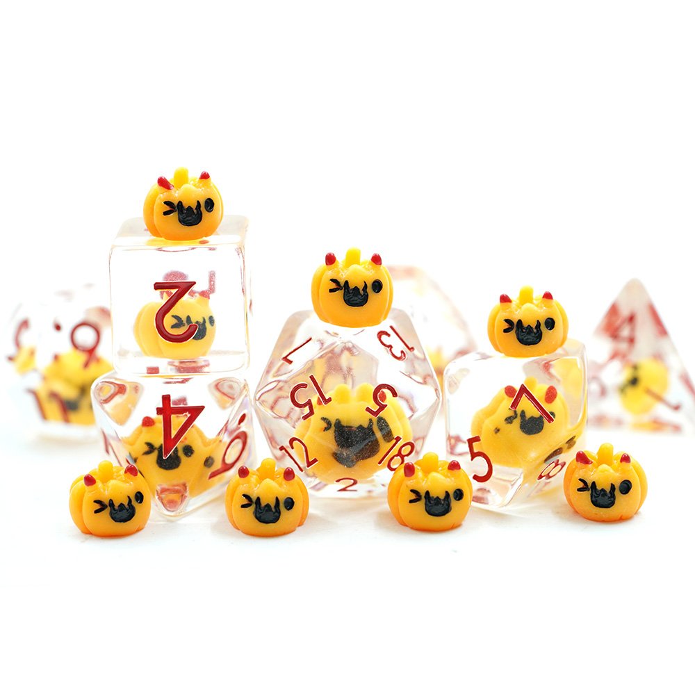 Polyhedral Custom Clear Resin Rpg Dnd Halloween Pumpkin Dice Set For Role Playing Game