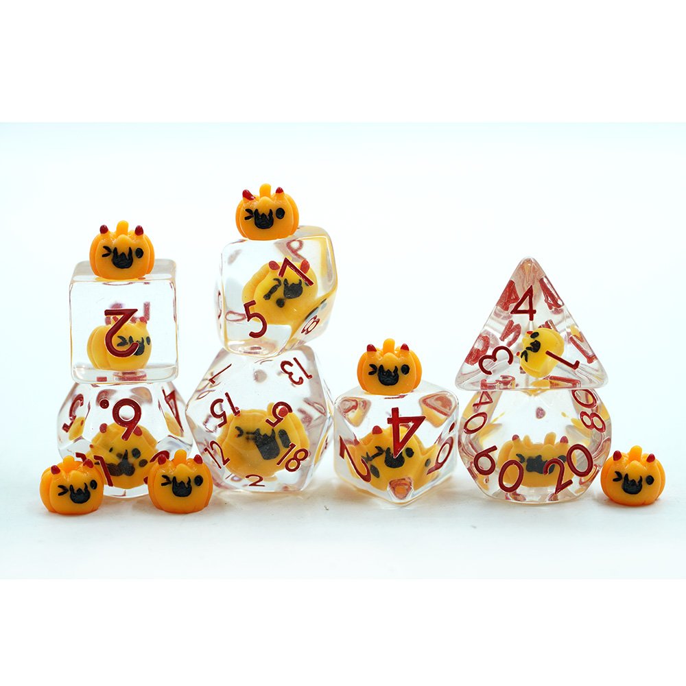 Polyhedral Custom Clear Resin Rpg Dnd Halloween Pumpkin Dice Set For Role Playing Game