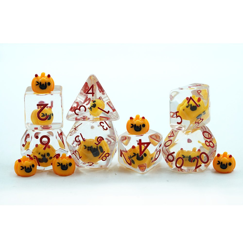 Polyhedral Custom Clear Resin Rpg Dnd Halloween Pumpkin Dice Set For Role Playing Game
