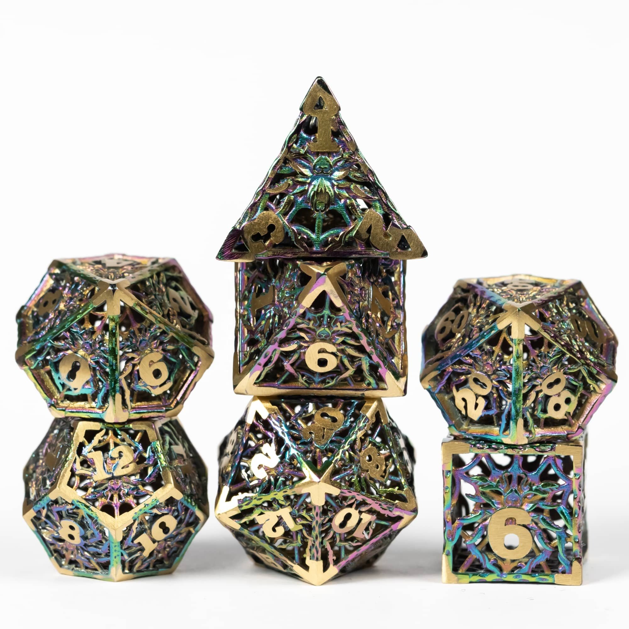 Udixi Polyhedral custom logo rpg dungeons and dragons hollow metal spider dice game set