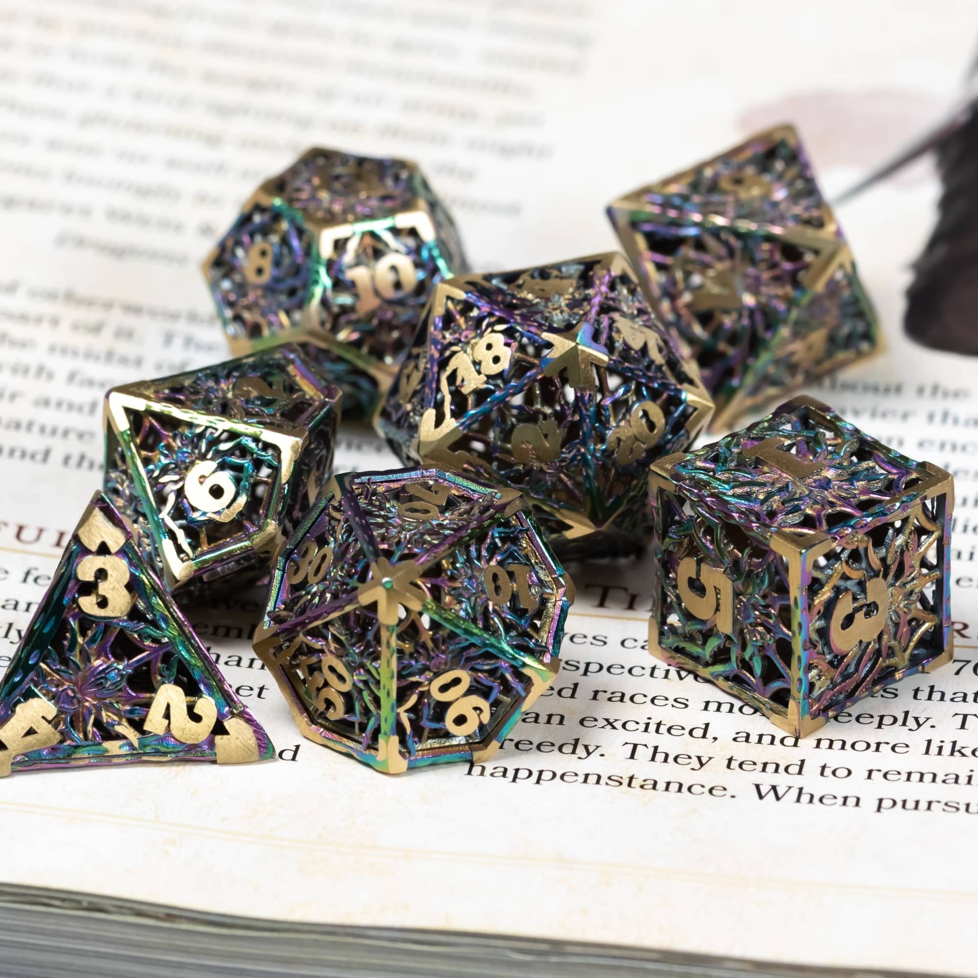 Udixi Polyhedral custom logo rpg dungeons and dragons hollow metal spider dice game set
