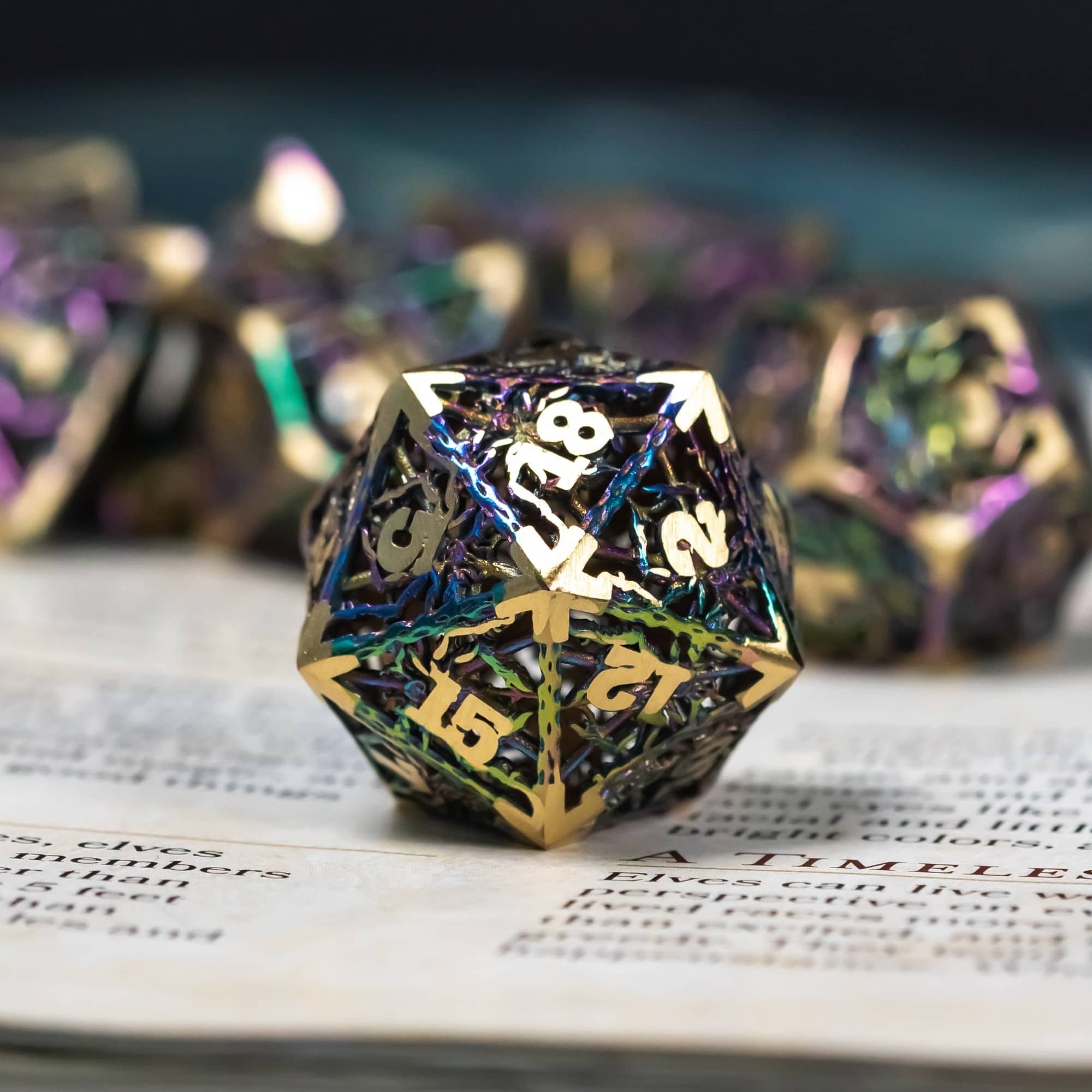 Udixi Polyhedral custom logo rpg dungeons and dragons hollow metal spider dice game set