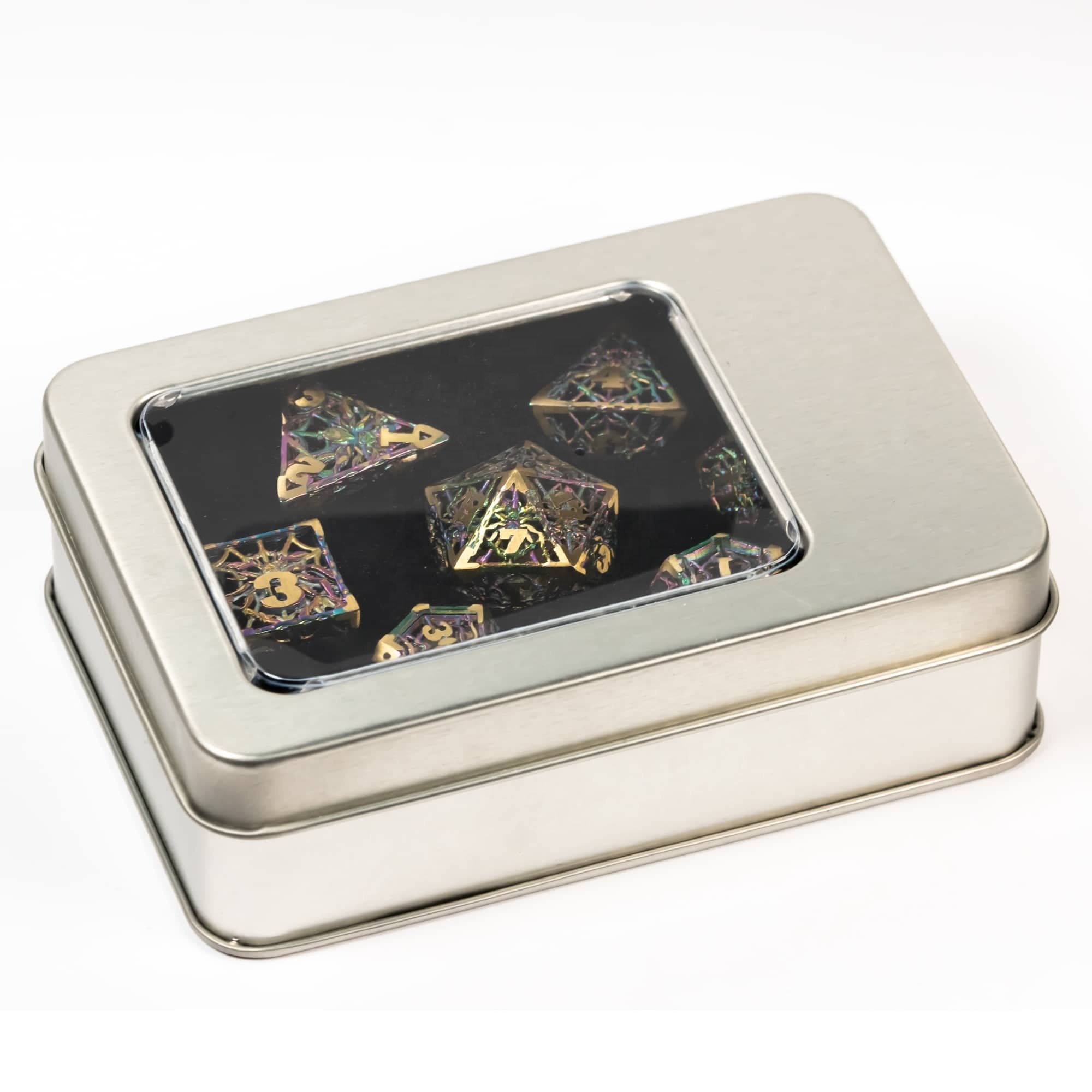 Udixi Polyhedral custom logo rpg dungeons and dragons hollow metal spider dice game set