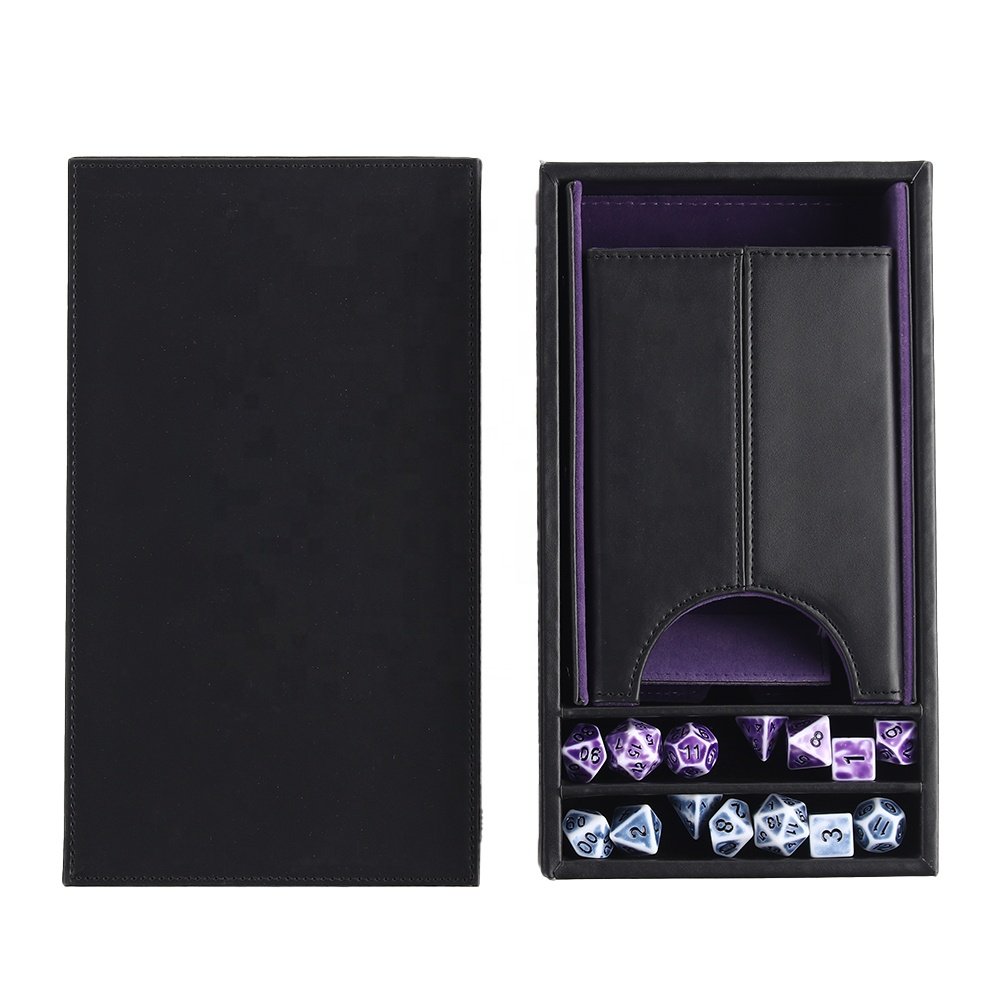 Customized Personalized Game Box Set Of 2 Dice Dice Luxury Leather Folding Tower Rolling Tray Box