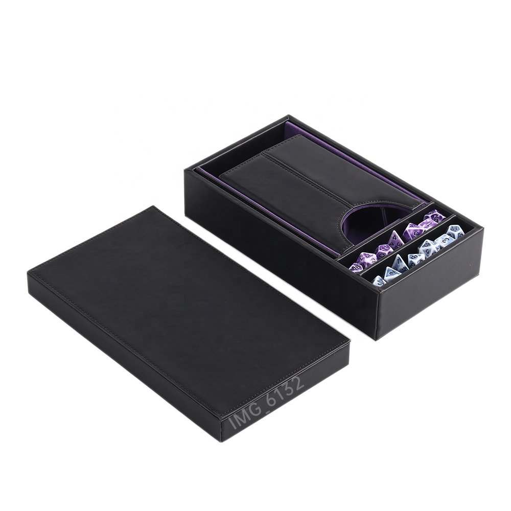 Customized Personalized Game Box Set Of 2 Dice Dice Luxury Leather Folding Tower Rolling Tray Box