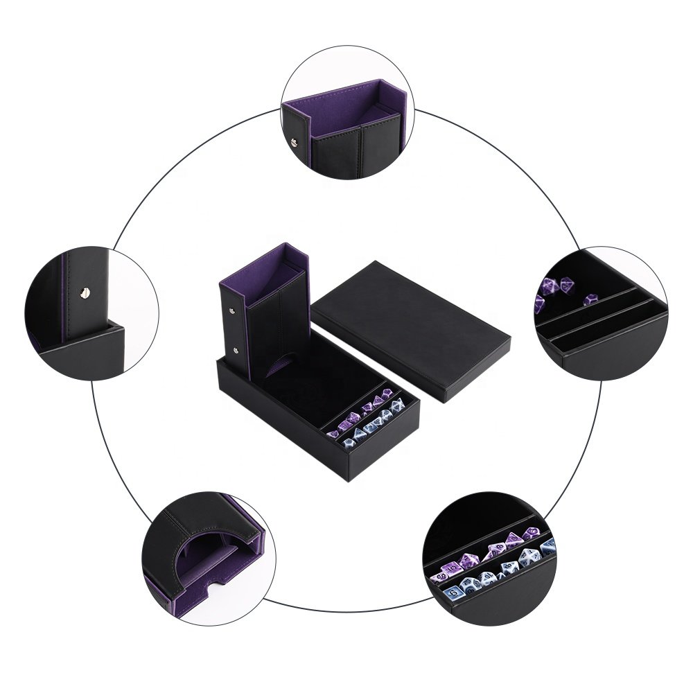 Customized Personalized Game Box Set Of 2 Dice Dice Luxury Leather Folding Tower Rolling Tray Box