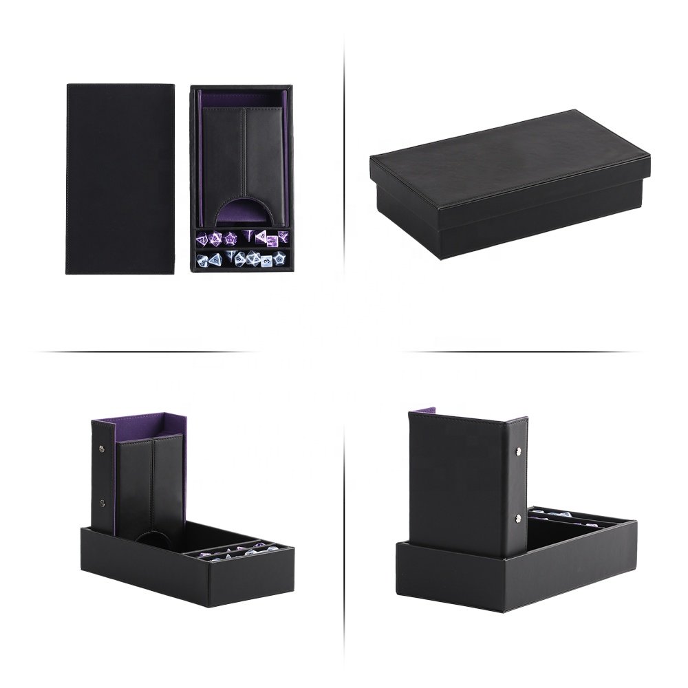 Customized Personalized Game Box Set Of 2 Dice Dice Luxury Leather Folding Tower Rolling Tray Box
