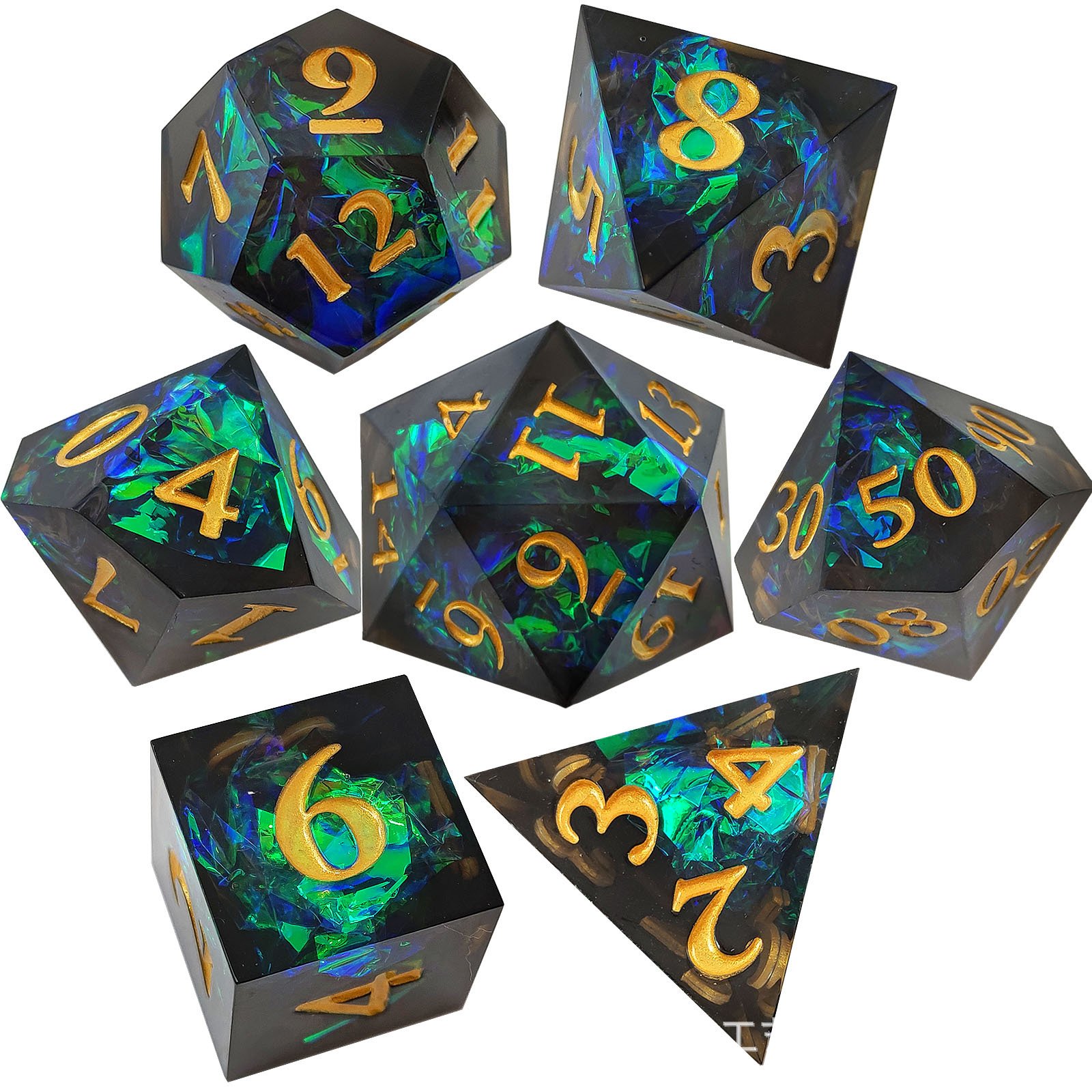 Wholesale custom engraved logo casino black transparent rune gems role playing game rpg dice set sharp dnd resin dice