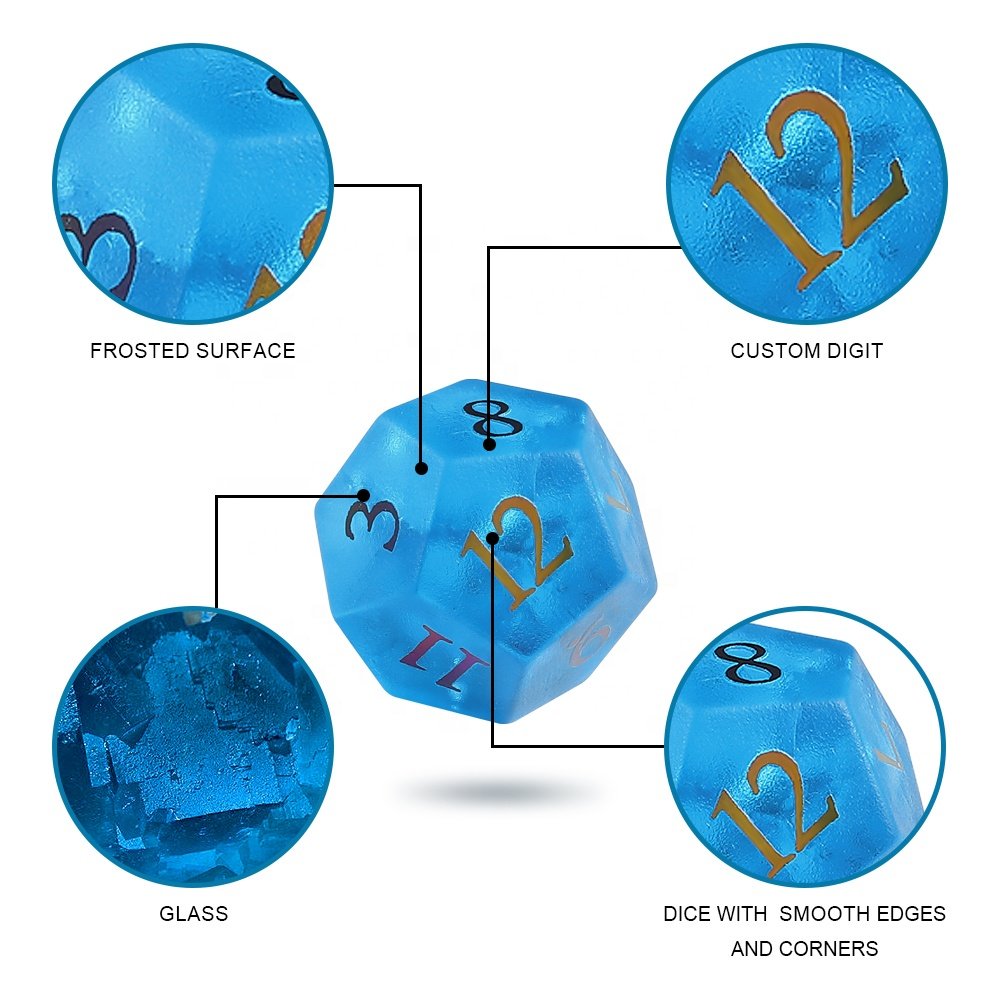 Personalized 16mm 20mm Precision D&D Gemstone RPG Polyhedron Dice Set Frosted Burst Crystal And Glass Dice For Board Games