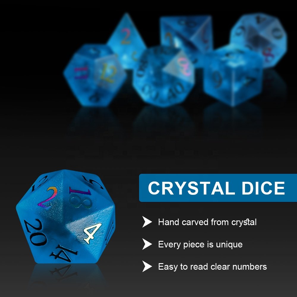 Personalized 16mm 20mm Precision D&D Gemstone RPG Polyhedron Dice Set Frosted Burst Crystal And Glass Dice For Board Games