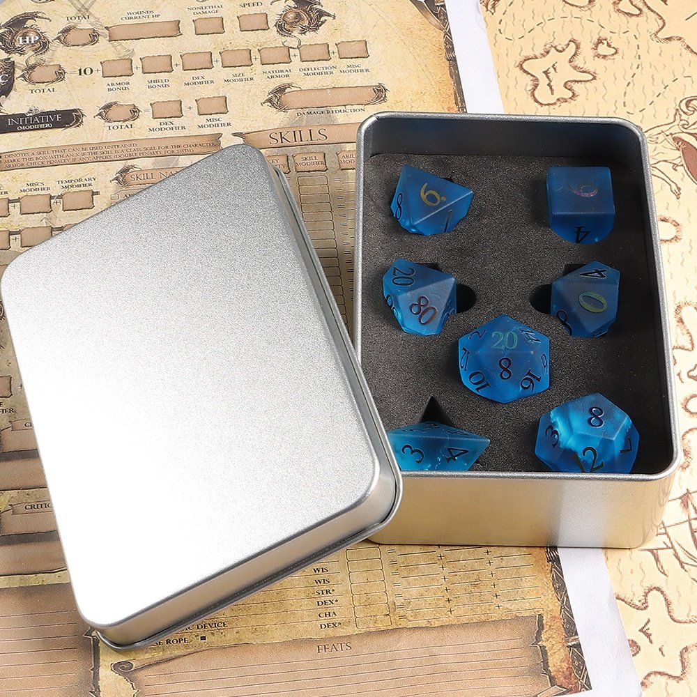Personalized 16mm 20mm Precision D&D Gemstone RPG Polyhedron Dice Set Frosted Burst Crystal And Glass Dice For Board Games