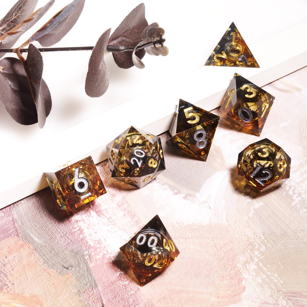 MINI PLANET Liquid Core Dice With Sharp Edges DND Dice Set 7pcs For TRPG Handmade Polyhedral Dice Set Custom and Wholesale DND