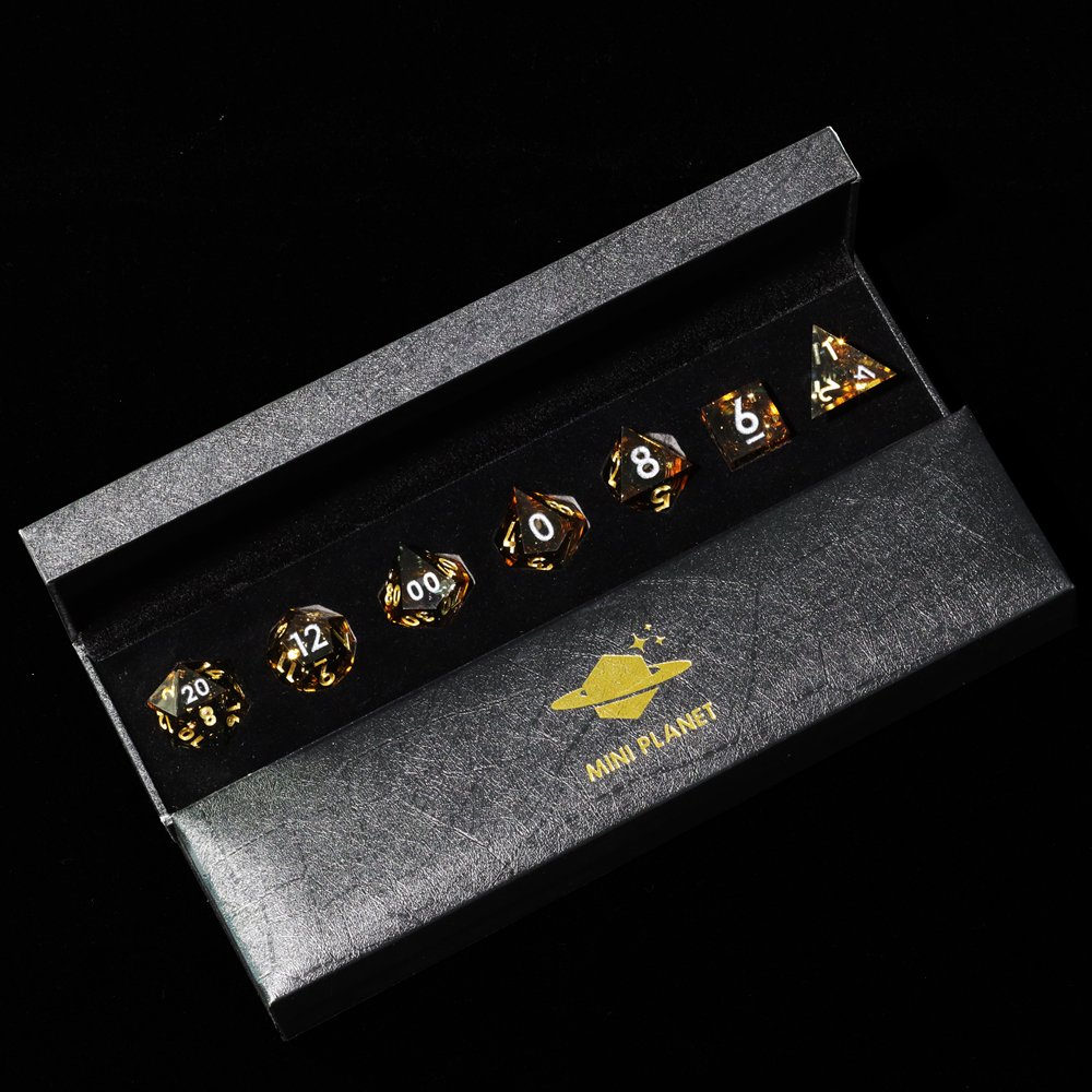 MINI PLANET Liquid Core Dice With Sharp Edges DND Dice Set 7pcs For TRPG Handmade Polyhedral Dice Set Custom and Wholesale DND