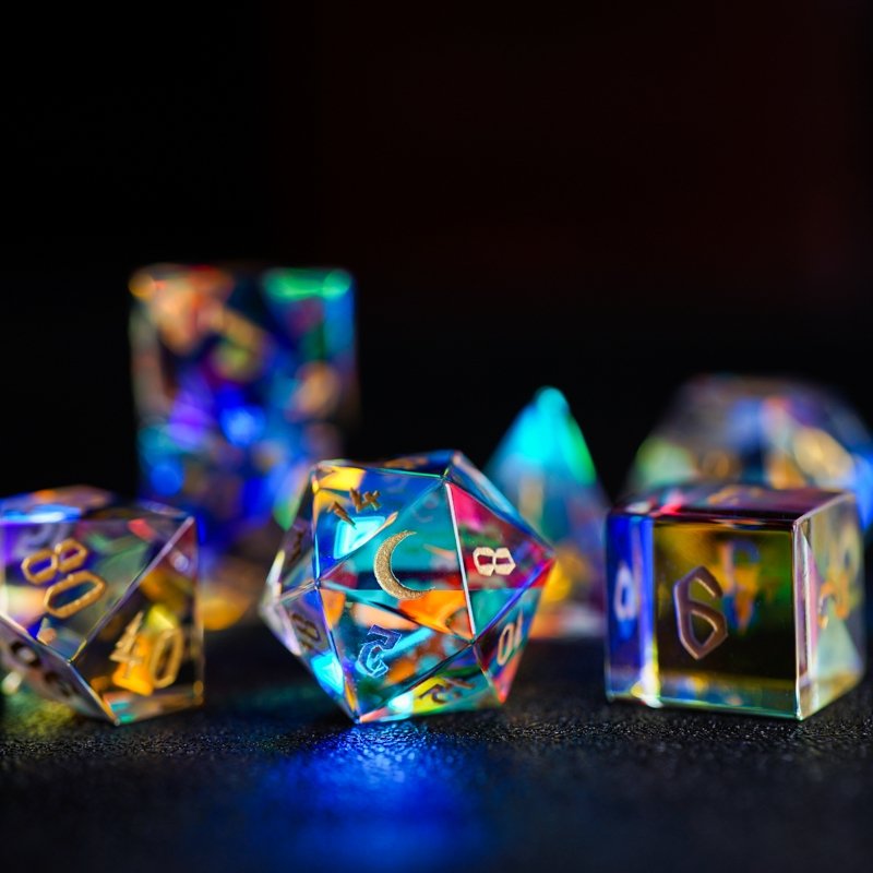 2024 PURE Prismatic Dichroic Gemstone Glass DnD Dice Set for Dungeons and Dragons Role Playing Games MTG Wedding Favors GM Gift
