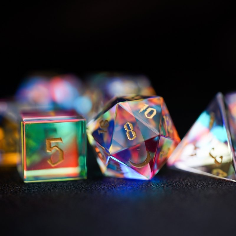 2024 PURE Prismatic Dichroic Gemstone Glass DnD Dice Set for Dungeons and Dragons Role Playing Games MTG Wedding Favors GM Gift