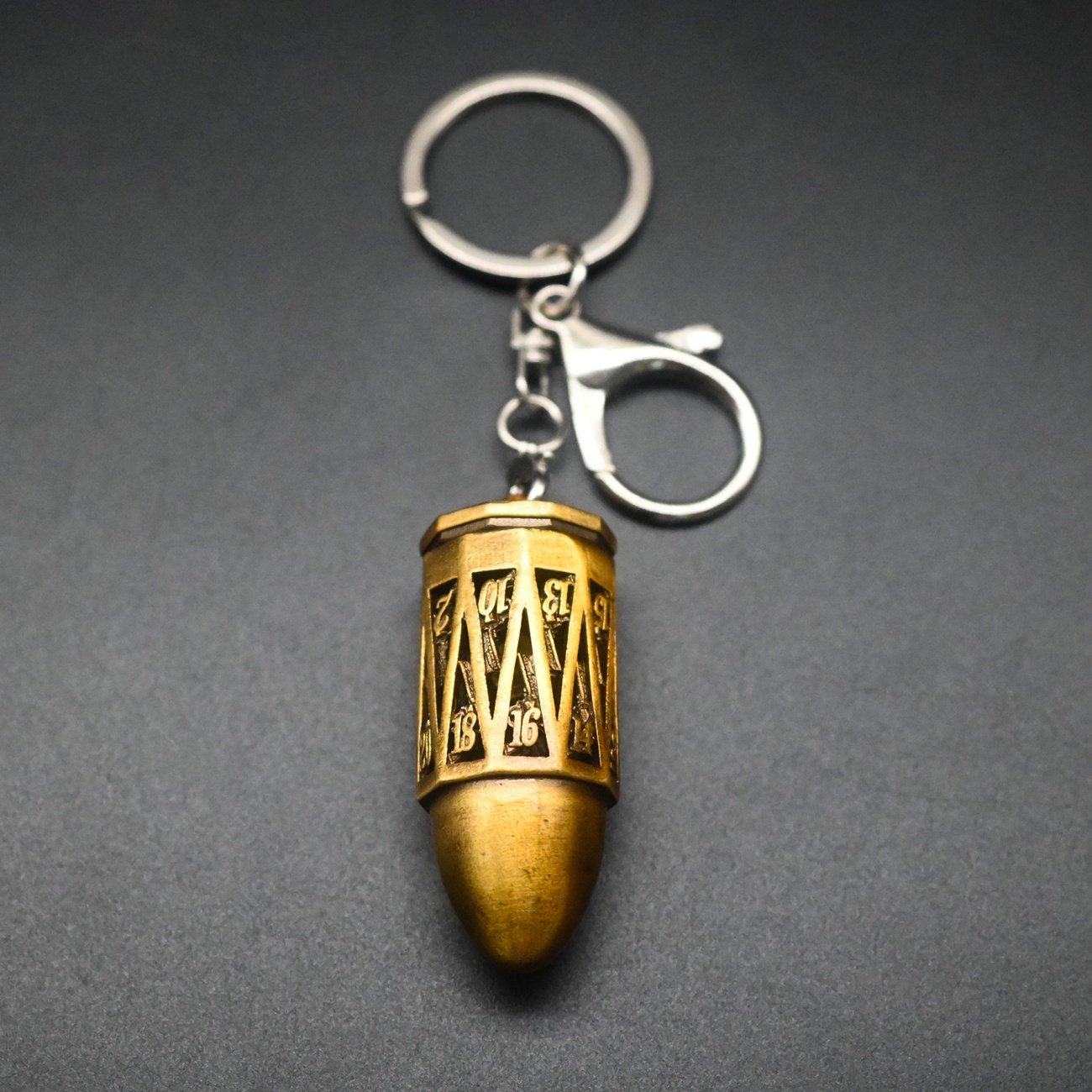 Gun Enthusiast Unique Cool Bullet Shape Metal Keychain Mini Dice Storage Box Gold Dice Keychain for DND Gamer