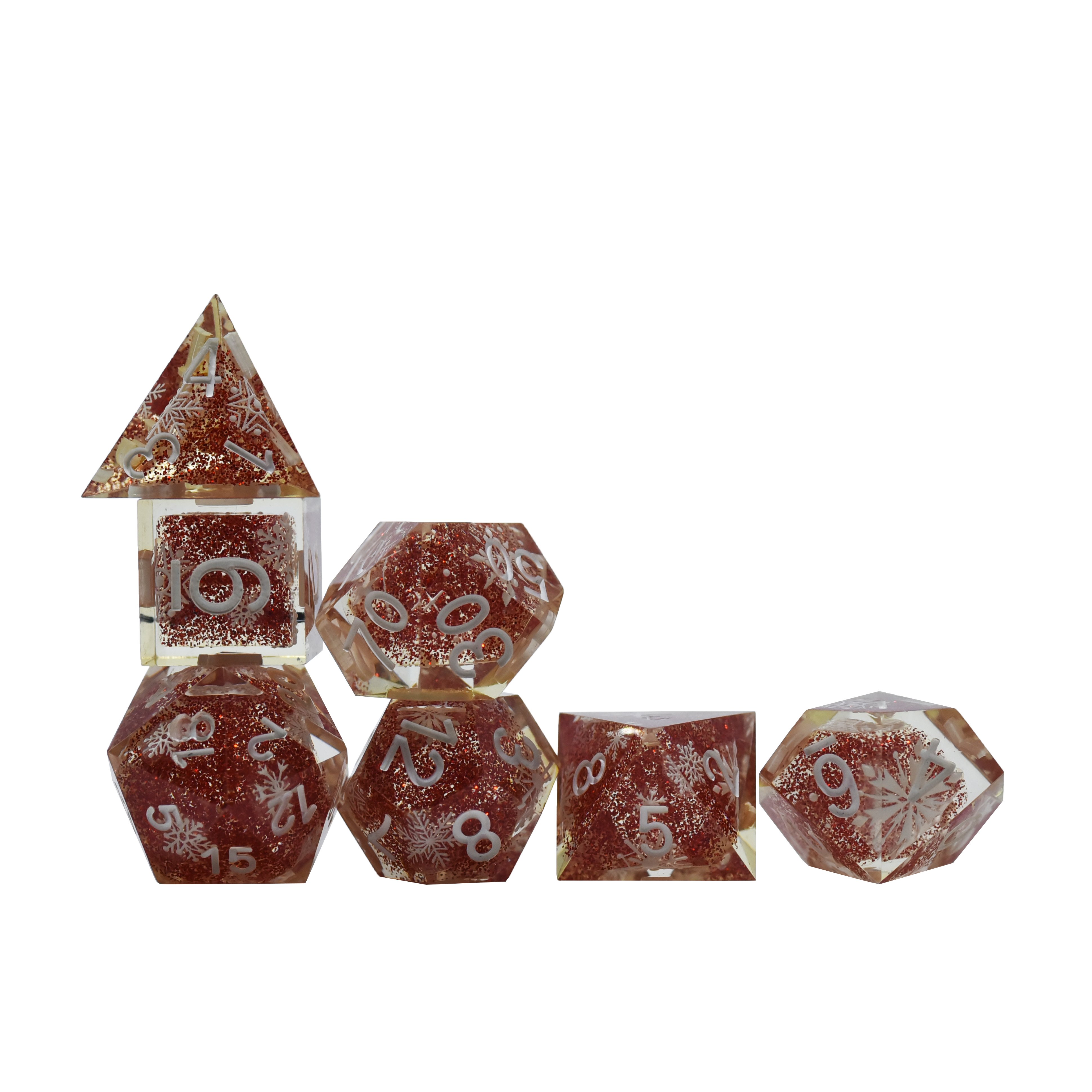 Golden Color Glitter Polyhedral Dice Set Square Corners Custom Logo for Dungeons and Dragons Role Playing Games