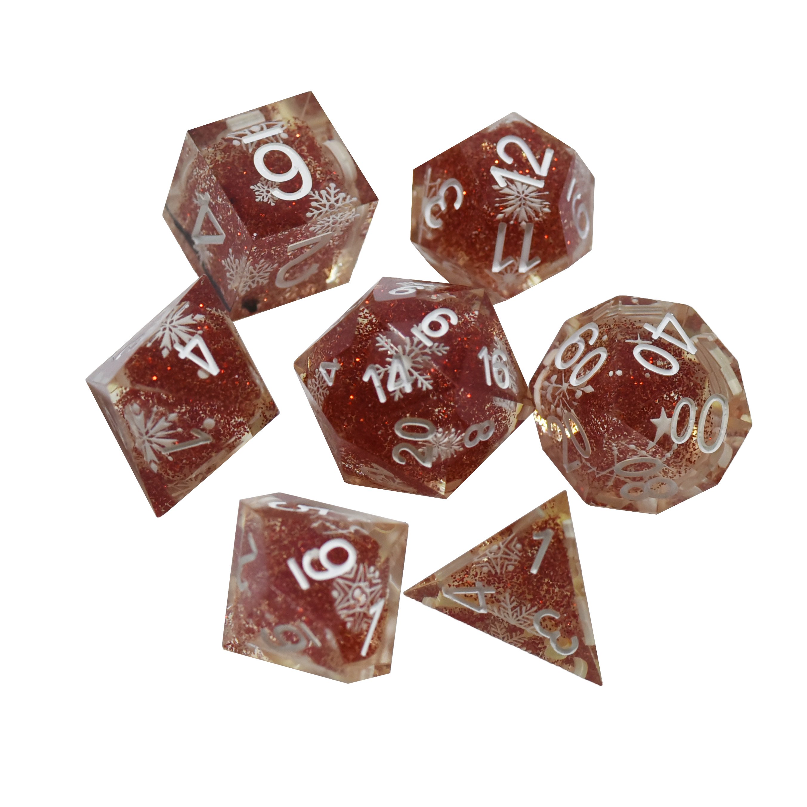 Golden Color Glitter Polyhedral Dice Set Square Corners Custom Logo for Dungeons and Dragons Role Playing Games
